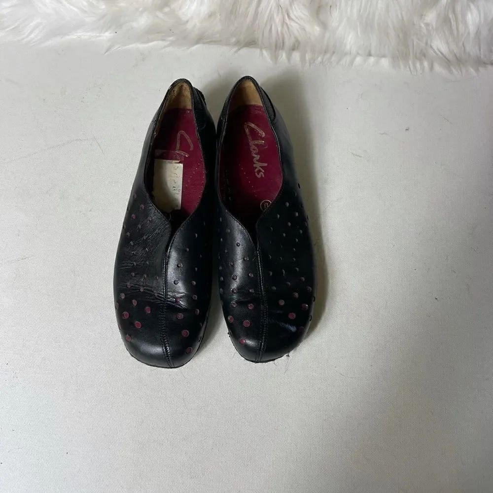 Clarks women’s leather black slip rubber soles size UK 6